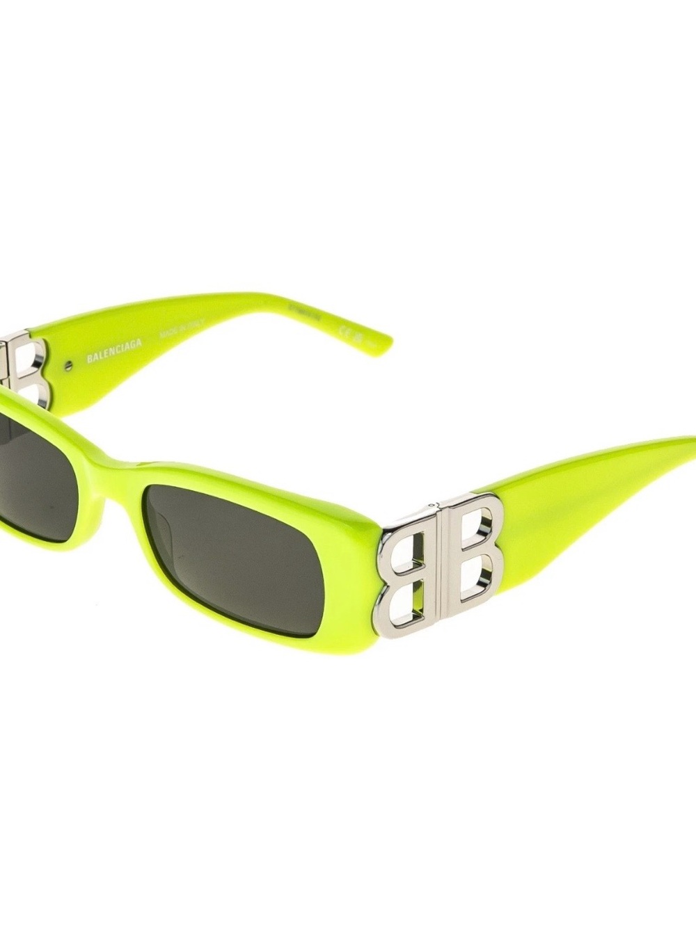 Balenciaga Neon Lime BB-Logo Rectangular Sunglasses